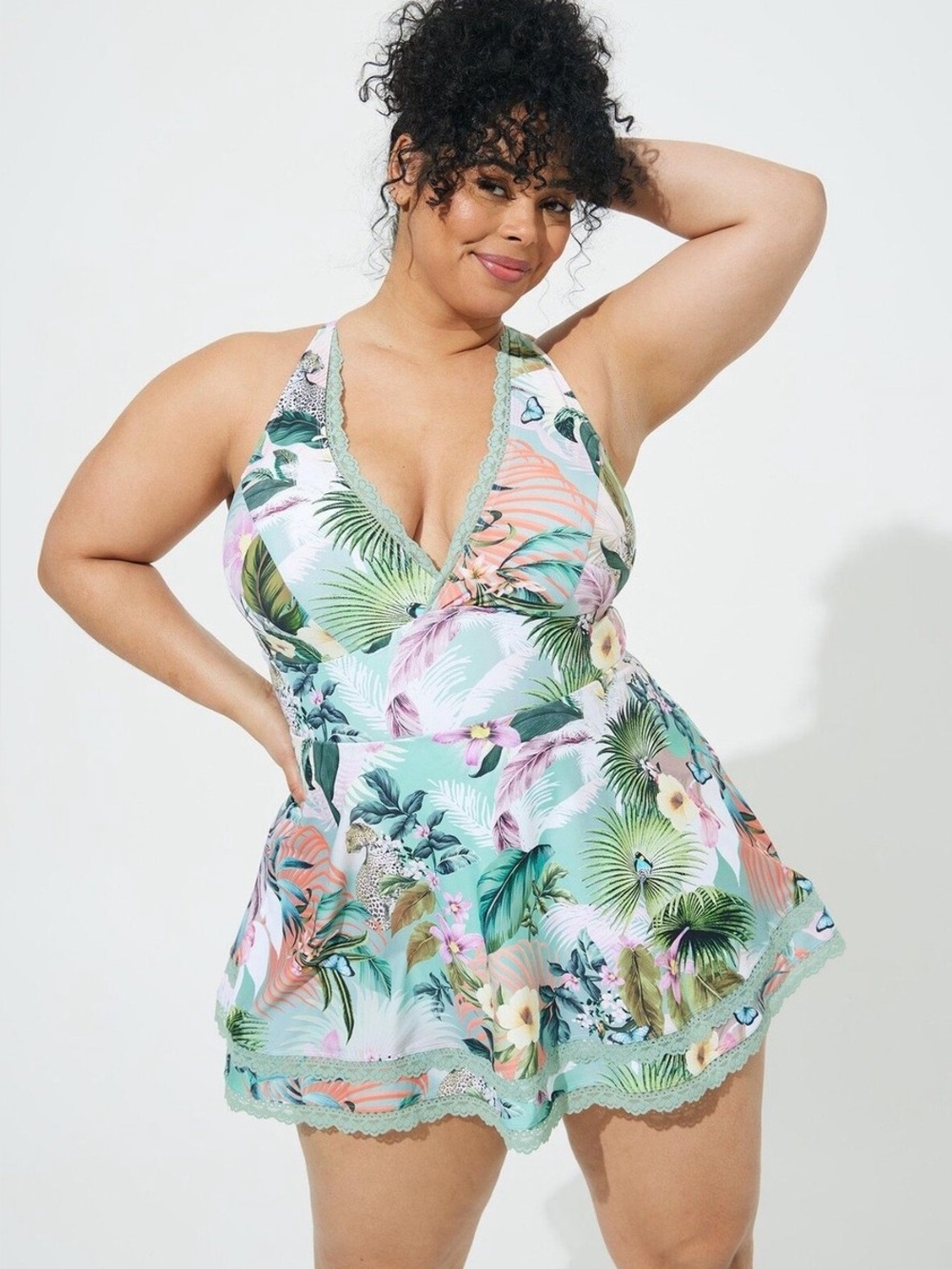 Torrid Wireless Swim Dress With Brief Jungle Safari Size 4